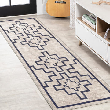 Ashkii Minimalist Medallion Machine-washable Area Rug